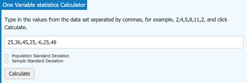 LibreText Online Calculator - One Variable Statistics