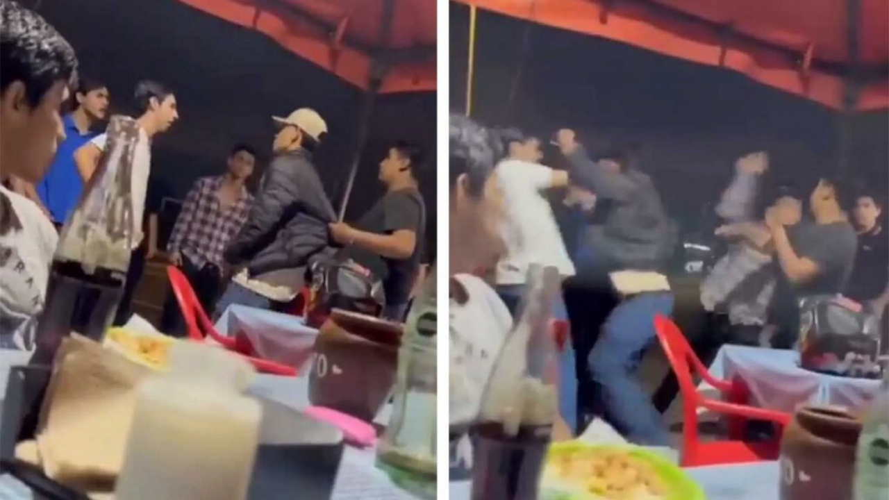 Brutal pelea de 2 contra 7 se desata en taquería y se hace viral: video