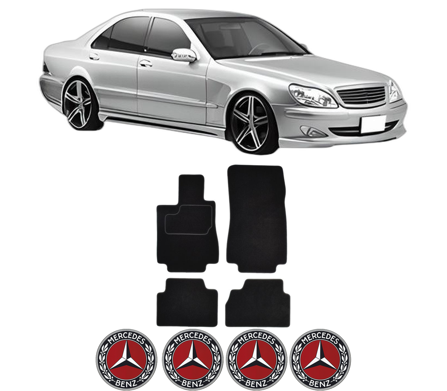 Set Covorase Presuri MERCEDES-BENZ S-CLASS (W220, V220) din 1998-2005, Auto, Material Textil Mocheta, 4 Stickere auto cu MERCEDES-BENZ
