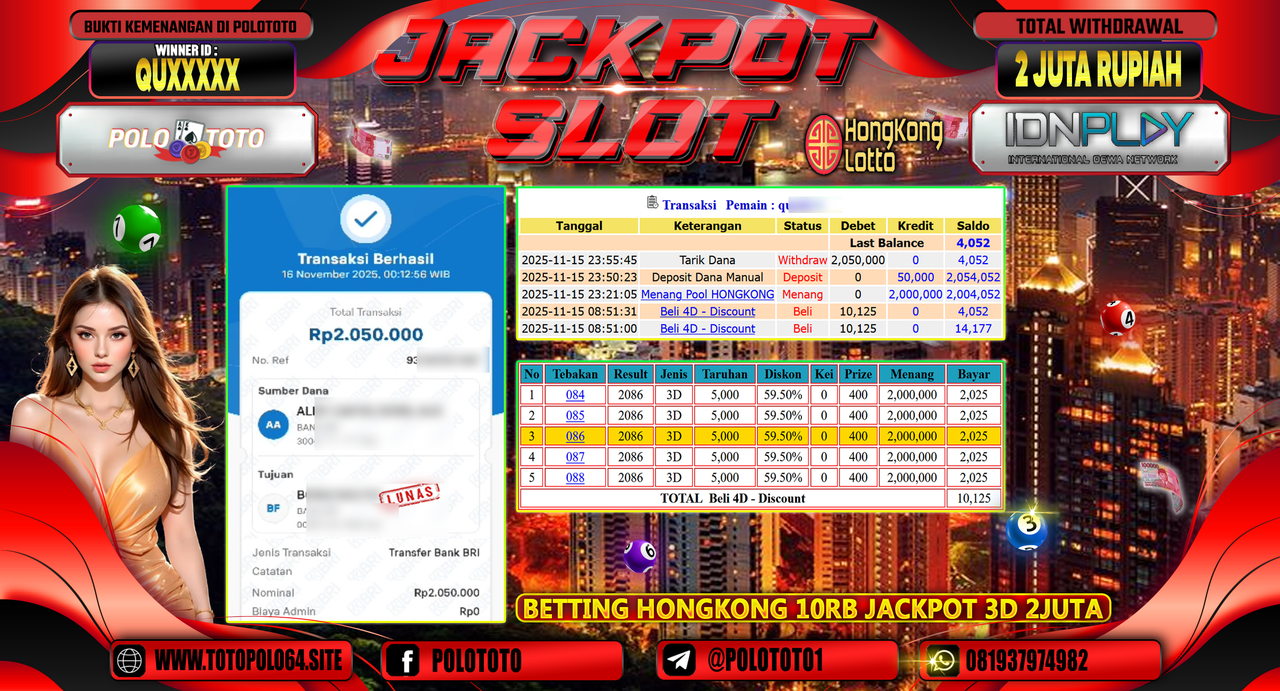 POLOTOTO JACKPOT TOGEL MENANG HONGKONG LOTTO Rp.2.000.000,- LUNAS