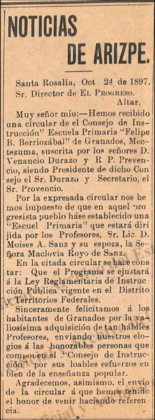 Primera escuela Granados 1897