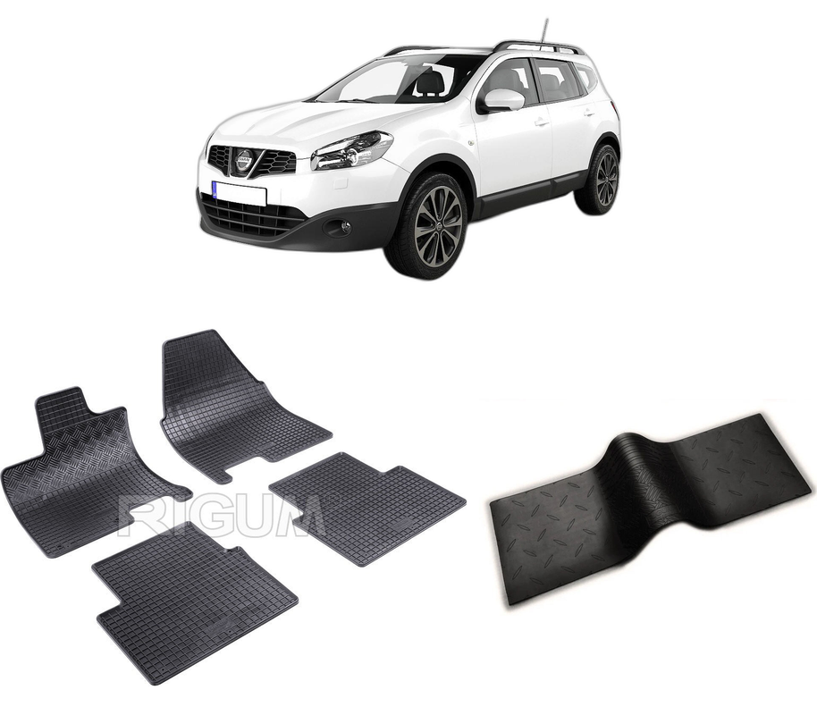 Set covorase auto NISSAN QASHQAI +2 din 10.2008-01.2014, cu covoras tunel median, CAROSERIE SUV, Presuri cauciuc 100%, compatibil cu autoturismul NISSAN QASHQAI +2, Rigum
