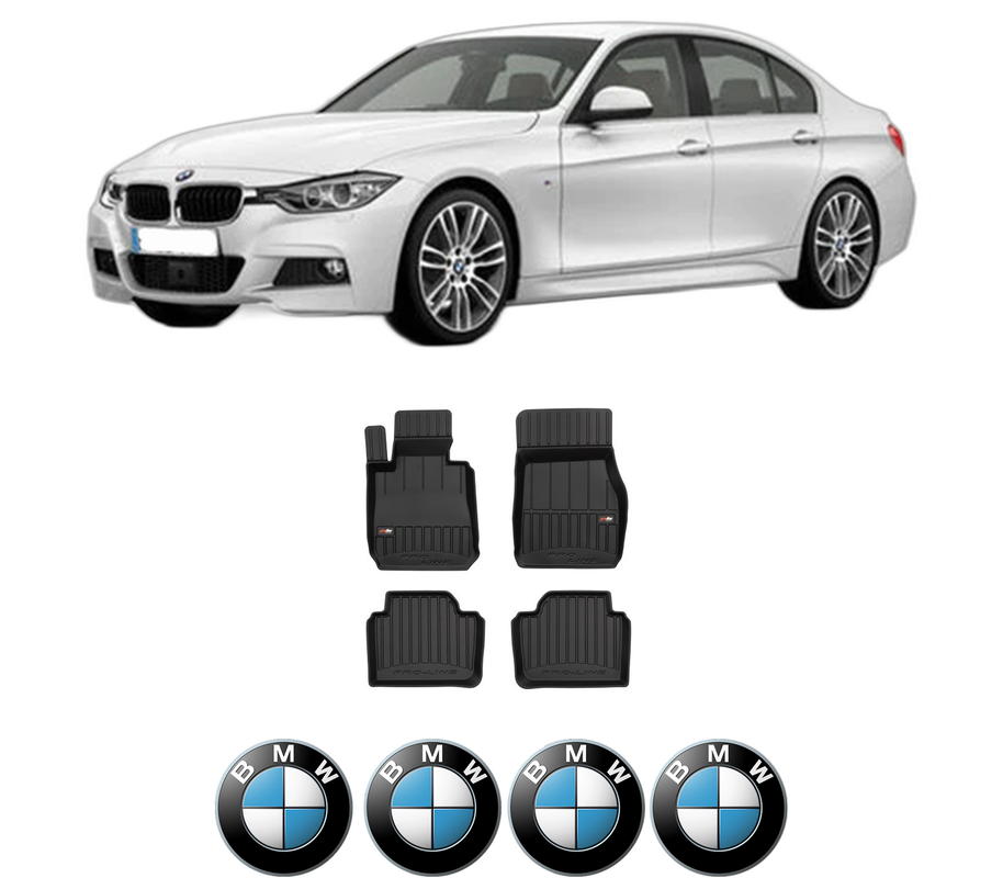 Set covorase presuri BMW Seria 3 (F30, F80) din 2011-2018, auto, din cauciuc thermoplastic, 4 Stickere auto cu BMW Seria