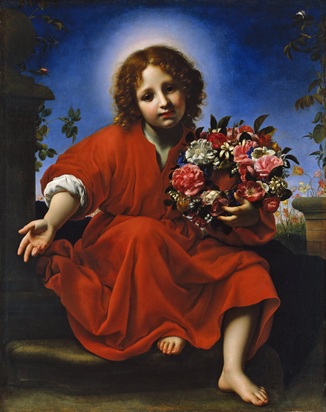 Carlo Dolci Bambin Gesù con una corona di fiori