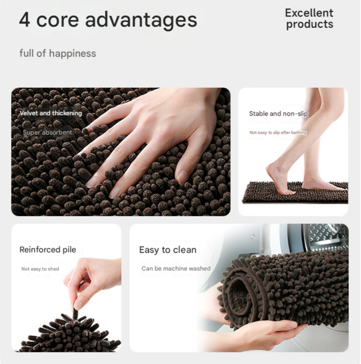 Coffee color 50×80 cm Extra-Thick Chenille Floor Mat for Bathrooms and Pet Use – High-Density Absorbent, Non-Slip, Machine-Washable Rug for Dogs and Humans