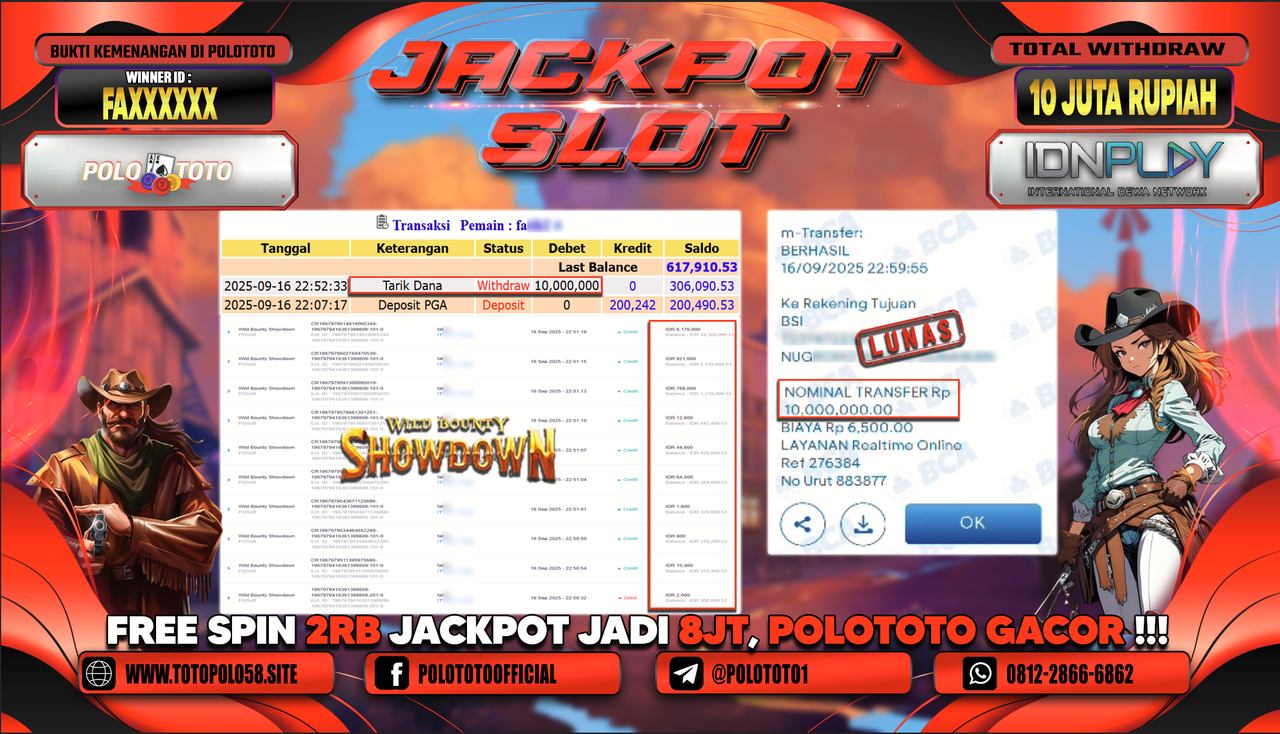 POLOTOTO JACKPOT SLOT WILD BOUNTY SHOWDOWN Rp.10.000.000,-