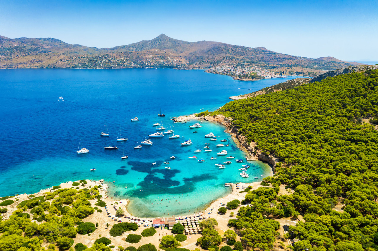 Aegina island harbour seen on a day cruise from Athens