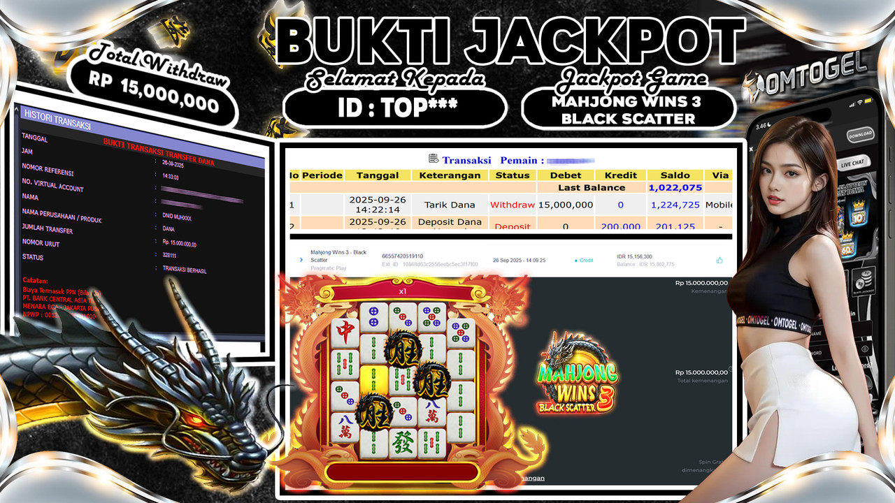 OMTOGEL JACKPOT PRAGMATIC PLAY MAHJONG WINS 3 - BLACK SCATTER 15 JUTA DI BAYAR LUNAS ,-