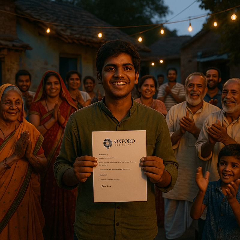 Celebrating Raghav's Oxford admission in his village Oxford acceptance celebration in village