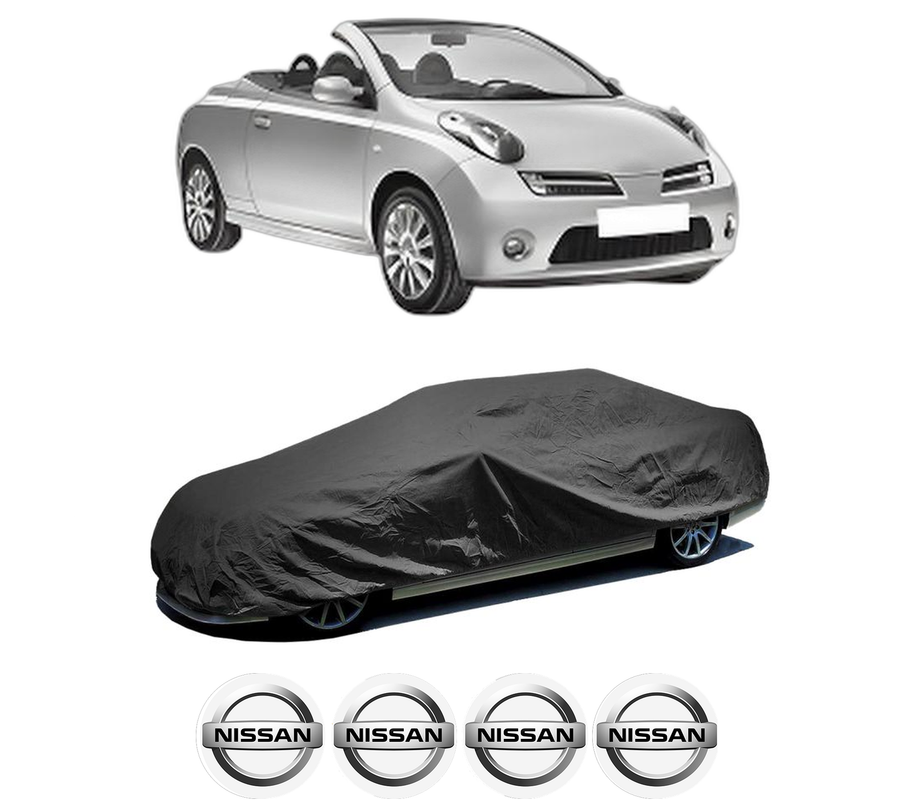 Husa tip prelata auto pentru NISSAN MICRA C+C III (K12) din 2005-2010, Culoare Negru, material textil impermeabil, rezistanta la intemperii praf UV, CARPASSION Husa Protectie, 4 Stickere auto cu NISSAN