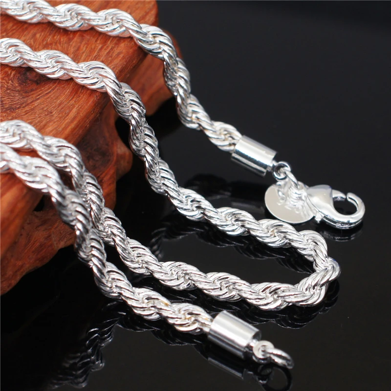Charm 925 sterling silver 3MM twisted rope chain necklace for men woman jewelry