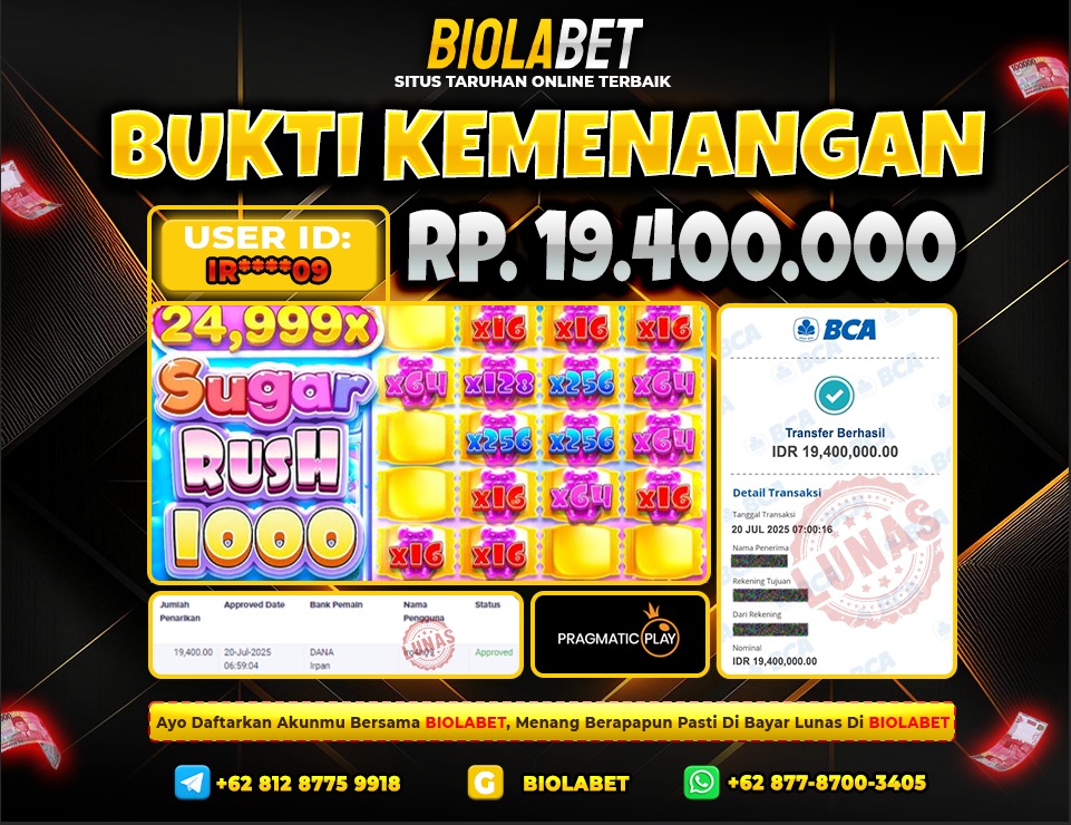 BIOLABET JACKPOT PRAGMATIC PLAY Rp.19.400.000.,- LUNAS