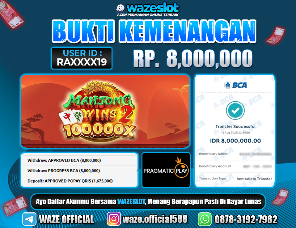 BUKTI KEMENANGAN 14 AGUSTUS 2025 GAME MAHJONG WINS 2 ( PRAGMATIC PLAY )