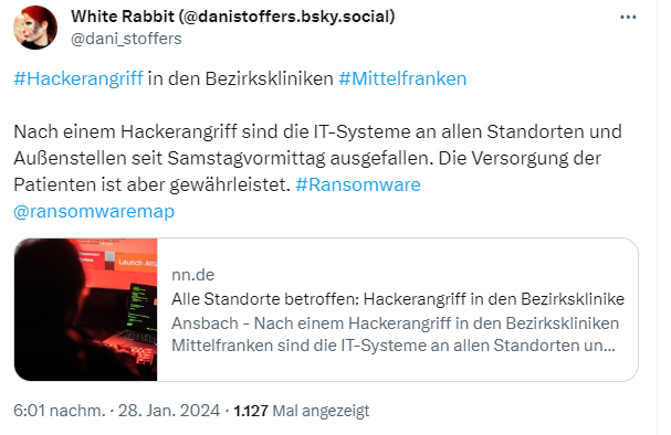 Ransomware-Befall der Bezirkskliniken Mittelfranken