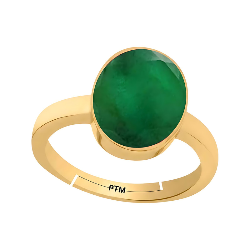 PTM Panchdhatu (5 metals) emerald (panna) 3.25 to 10.25 Ratti or 3.00 to 9.50 Carat Astrological Gemstone 22 k Gold Plated Adjustable Ring for Men & Women