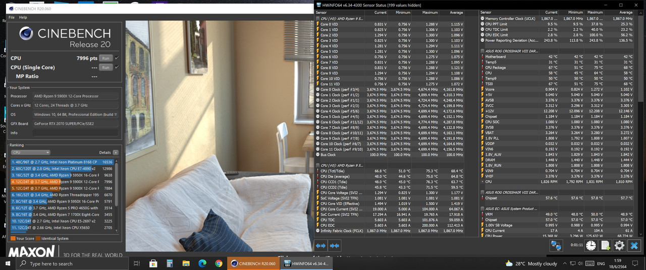 CB R20 5900X R3733c16v1.45 Of-0.2000 M10X Cu25 Hz200
