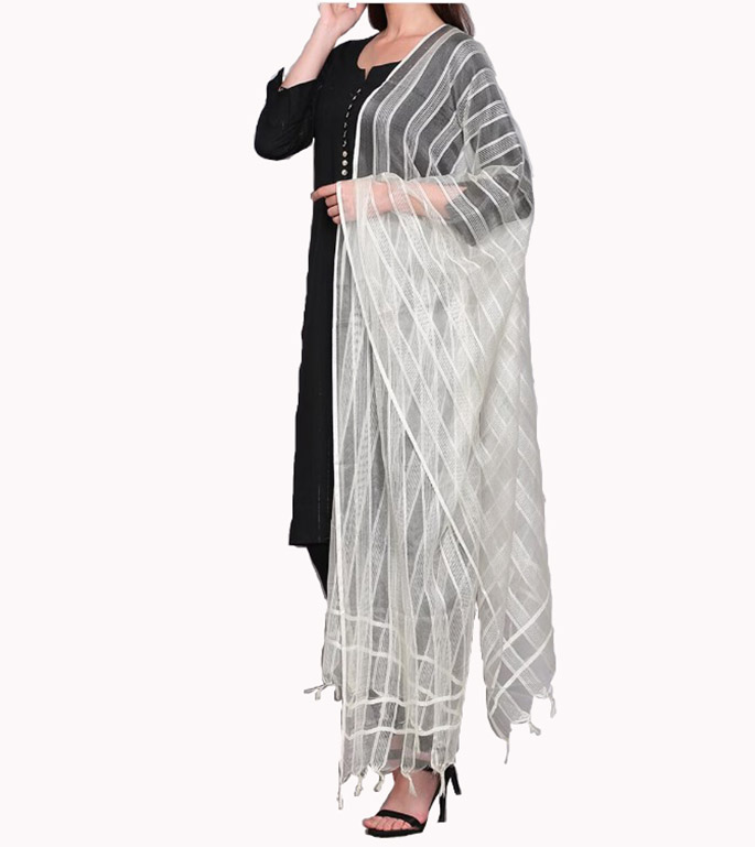 Chanderi Dupatta Gold Toned Striped with Zari Veil Stole Neck Scarf For Women's - Picture 26 of 46