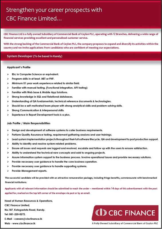 System Developer - CBC Finance