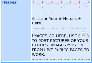 screenshot of just the heroes section with the added starry borders and star bullet points seperating the heroes listed