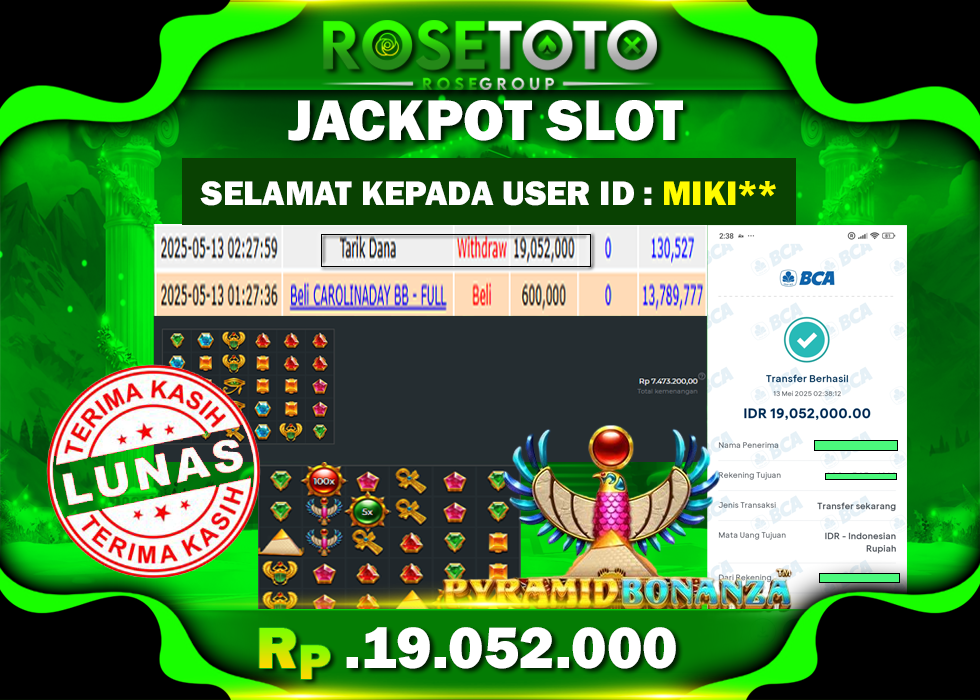 ROSETOTO JACKPOT SLOT Pyramid Bonanza Rp.19.052.000.,- LUNAS