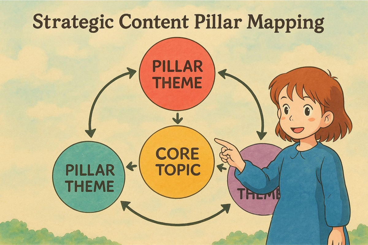Content strategy diagram with core topic and pillar themes