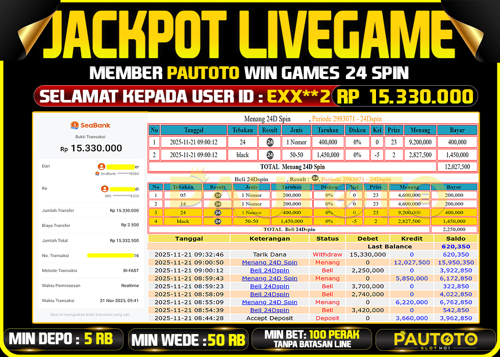 BUKTI JACKPOT LUNAS PAUTOTO