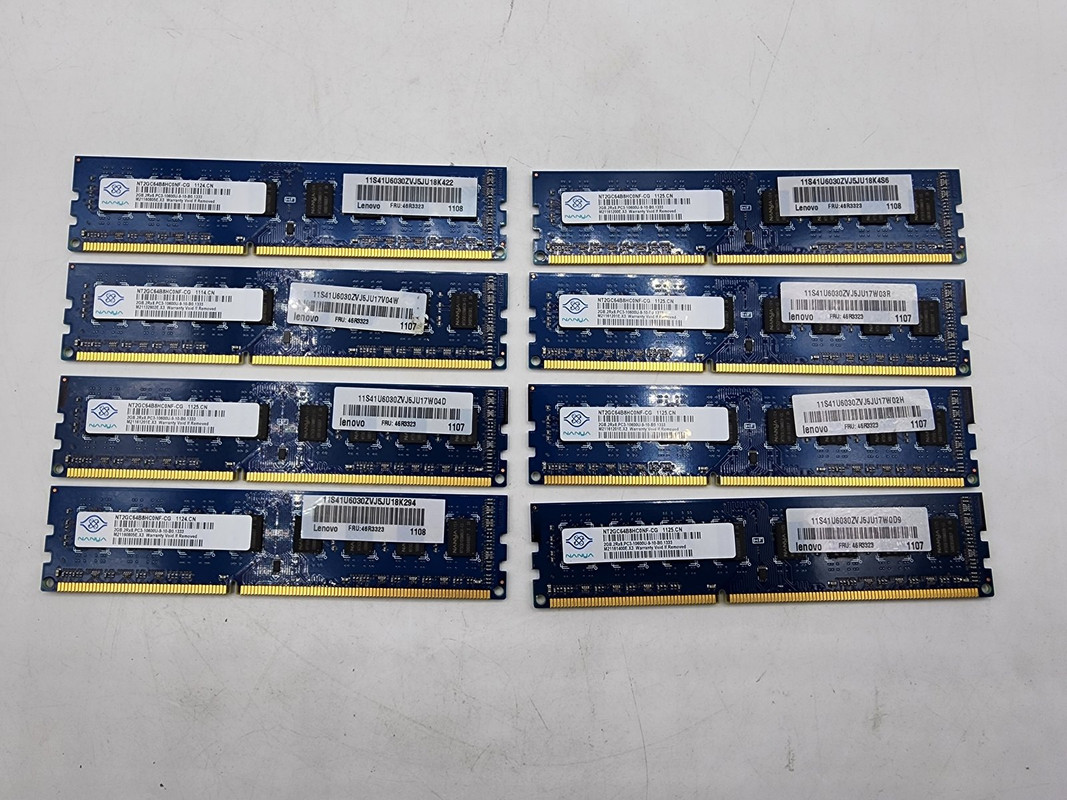 LOT OF 8* NANYA NT2GC64B8HC0NF-CG 2GB 2RX8 PC3-10600U DDR3 1333MHZ RAM MEMORY