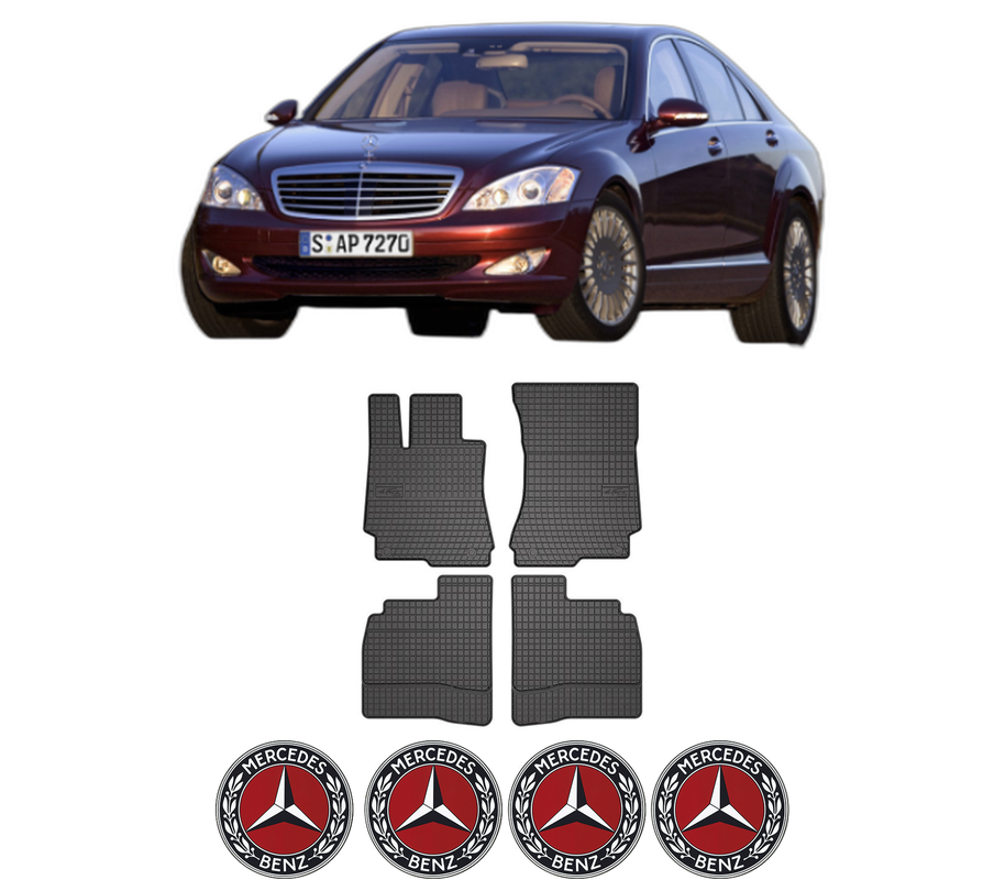 Set covorase presuri MERCEDES-BENZ S-CLASS (W221, V221) din 2005-2013, auto, din cauciuc thermoplastic, 4 Stickere auto cu MERCEDES-BENZ