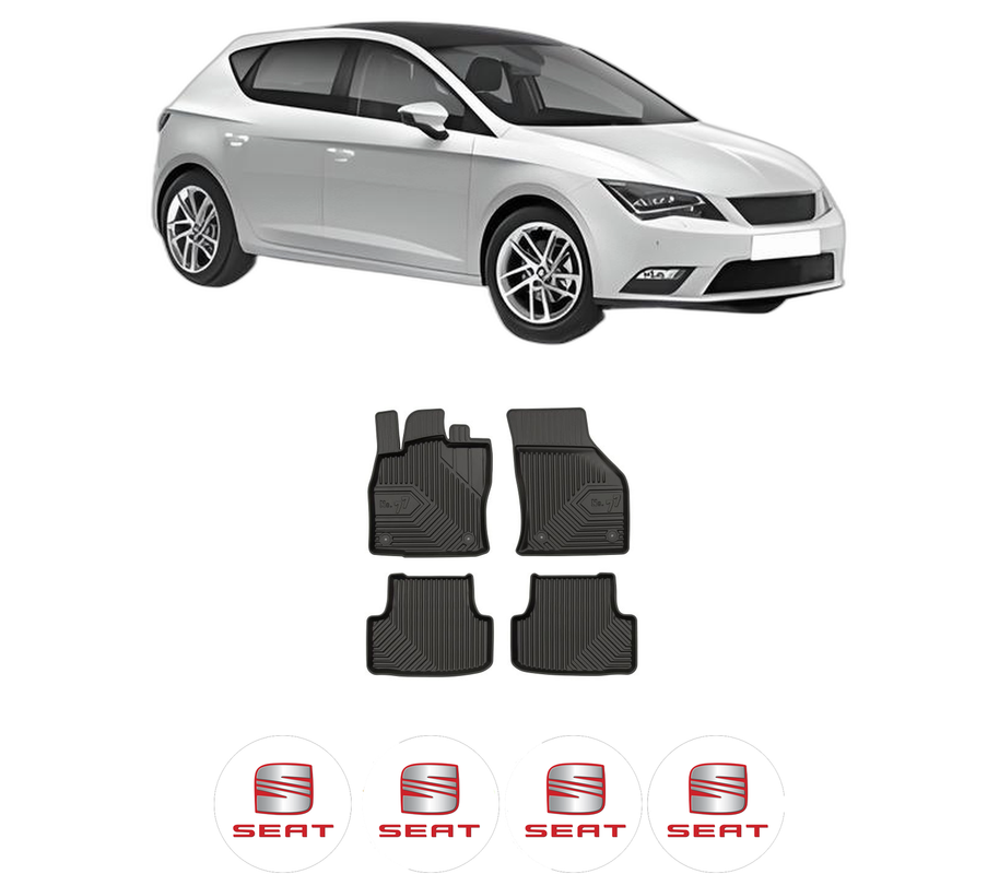 Set covorase presuri SEAT LEON (5F1) din 2012-2020, auto, din cauciuc thermoplastic, 4 Stickere auto cu SEAT