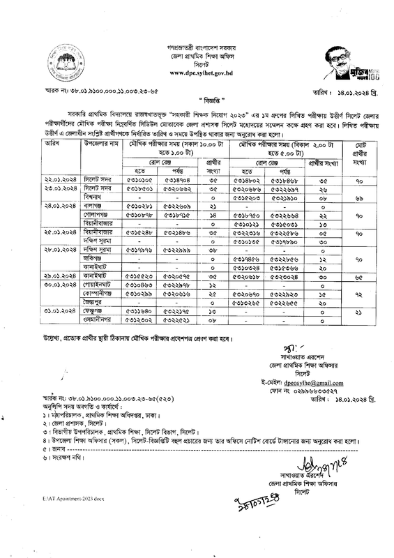 Primary-Sylhet-District-Viva-Date-2024-PDF