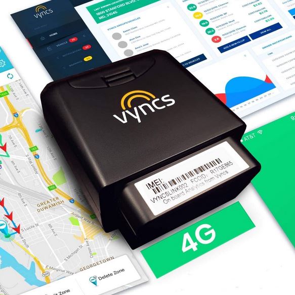 GPS Tracker for Vehicles Vyncs 4G LTE - No Monthly Fee - Real Time, 1 Year Data, SIM - USA-Developed - Car Truck OBD Trip Driver Alert OBD2 Data Teen Senior Family Fleet Alexa. Activation Fee Required