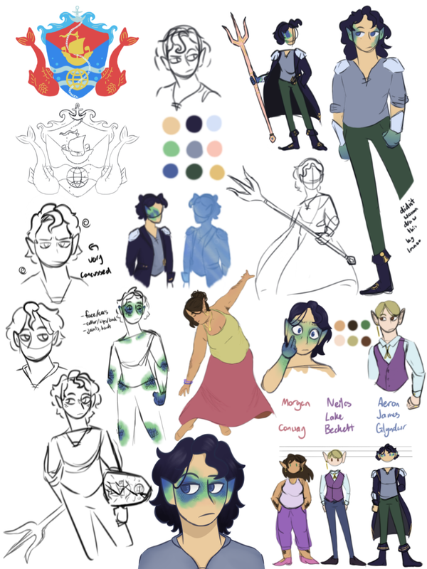 some refs of Aaron, their outfit/weapon, their markings, and some characters from their backstory