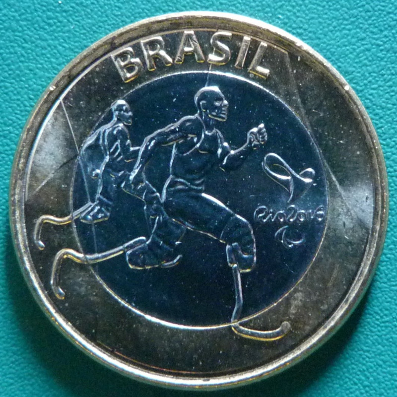 Brasil. Las monedas de los Juegos Olímpicos y Paralímpicos de Rio 2016. BRA-1-Real-2015-JJOO-atletismo-paral-mpico-anv