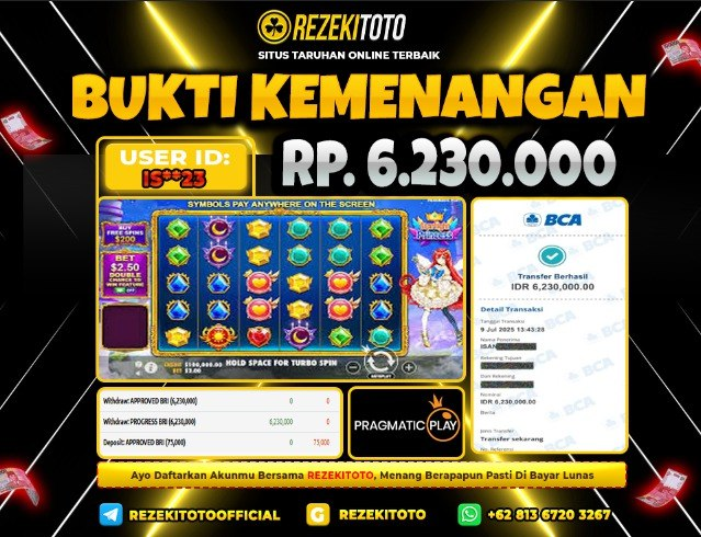 BUKTI KEMENANGAN 09 JULI 2025 STARLIGHT PRINCESS 6 JUTA 