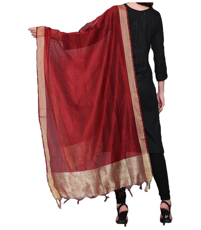 Chanderi Dupatta Gold Toned Striped with Zari Veil Stole Neck Scarf For Women's - Picture 43 of 46