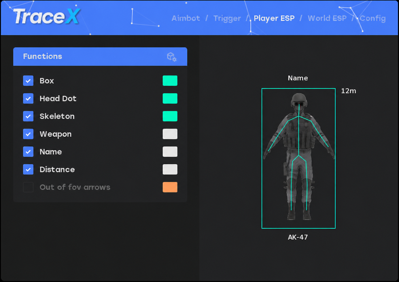 TraceX signal board — cheat lineup status, encrypted checkout, and patch-ready tooling.
