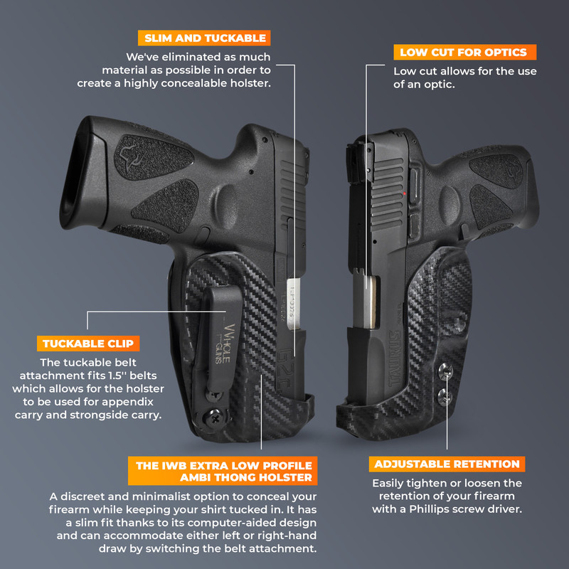 IWB Extra Low Profile Thong Holster For Taurus G3C/G2C - Tuckable, Ambidextrous & Optic Ready