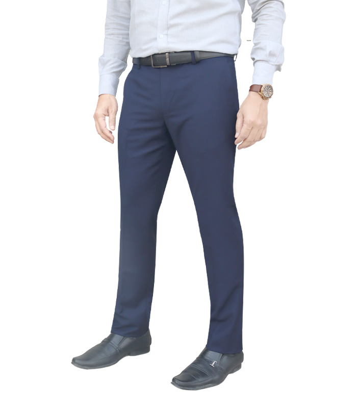 Men’s Formal Trouser Slim Fit Plain Front Cross Pocket Color: E/W (Blue Pin Dot)