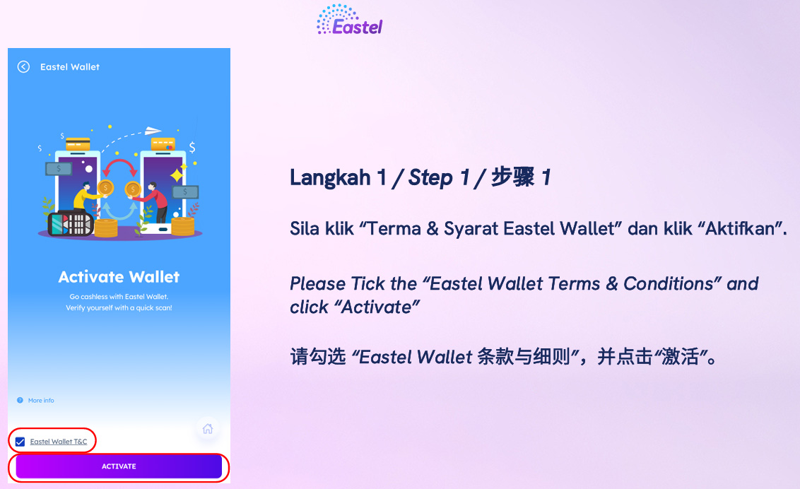 Langkah 2 Pengaktifan Eastel Wallet