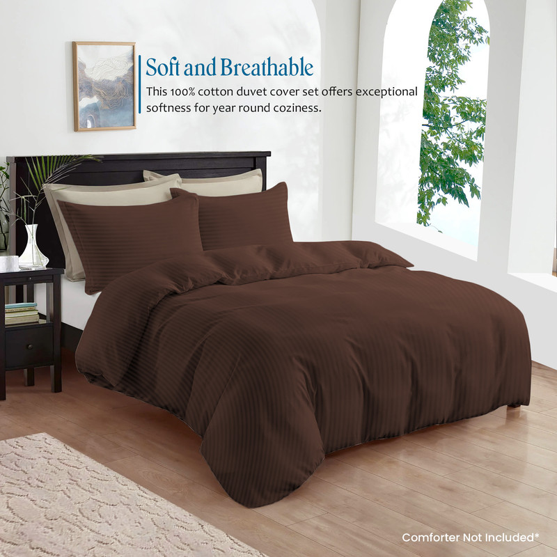 Picture of 500 TC 100% Egyptian Cotton Premium Duvet Cover Zipper Closur Ultra Soft Durable and Fade Resistant Color Chocolate Stripesize Twin/Twin Xl