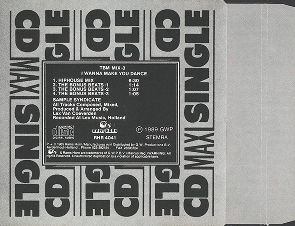 04/04/2023 - Sample Syndicate – TBM Mix 3 (CD, Maxi-Single)(Rams Horn Records – RHR 4041)  1989 Contra-Capa