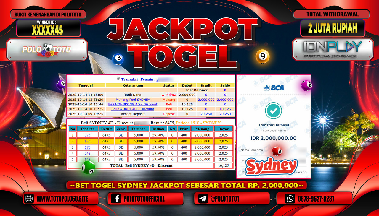 POLOTOTO JACKPOT TOGEL POOL SYDNEY Rp.2.000.000,- LUNAS