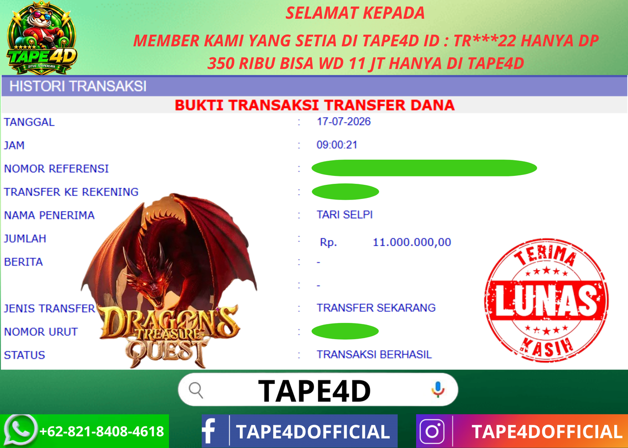 TAPE4D DRAGON TREASURE QUEST PG SOFT 11.000.000-LUNAS
