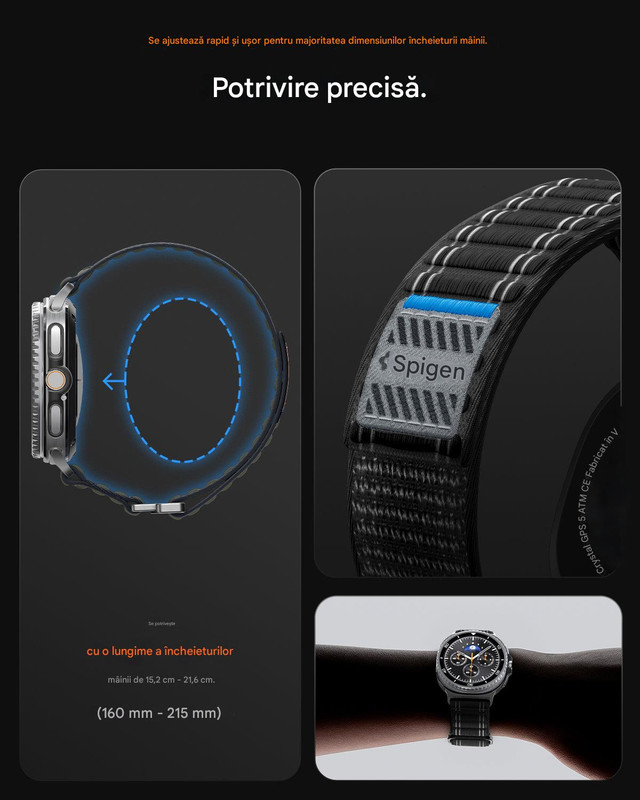 Curea pentru Samsung Galaxy Watch8 40mm/Watch8 44mm/Watch8 Classic Spigen, Inchidere velcro, Material textil, Albastru inchis id galaxy watch8 classic wbf0 03