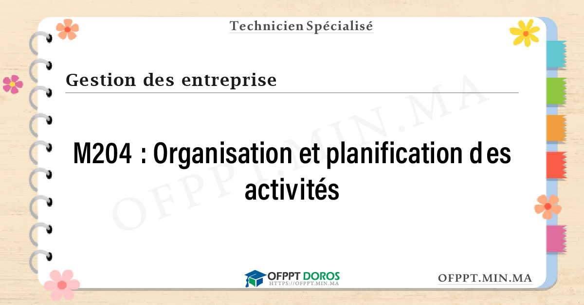 Sommaire détaillé du cours Organisation et planification des activités M204 OFPPT - Structure du module