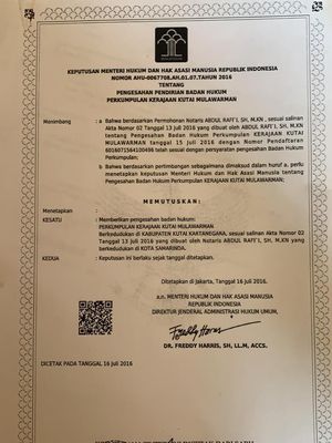 Raja Kutai Mulawarman Tunjukan SK dari Kemenkumham