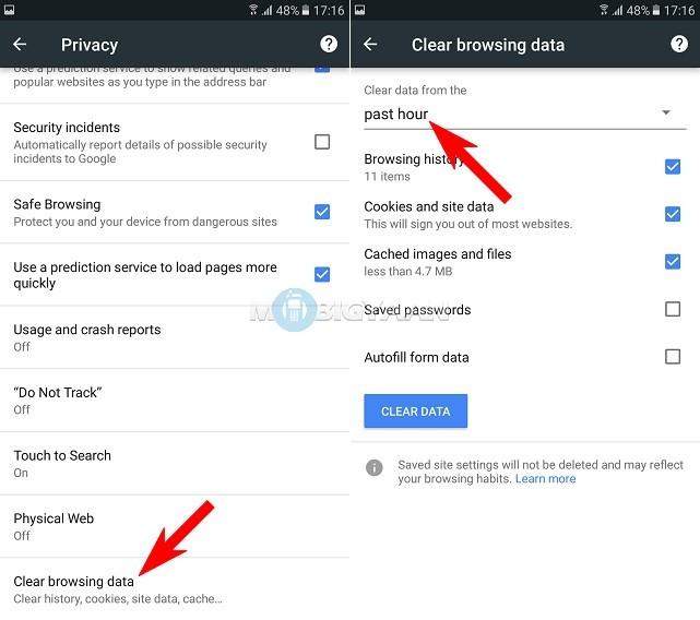 Clear Chrome Browser Cache on Android