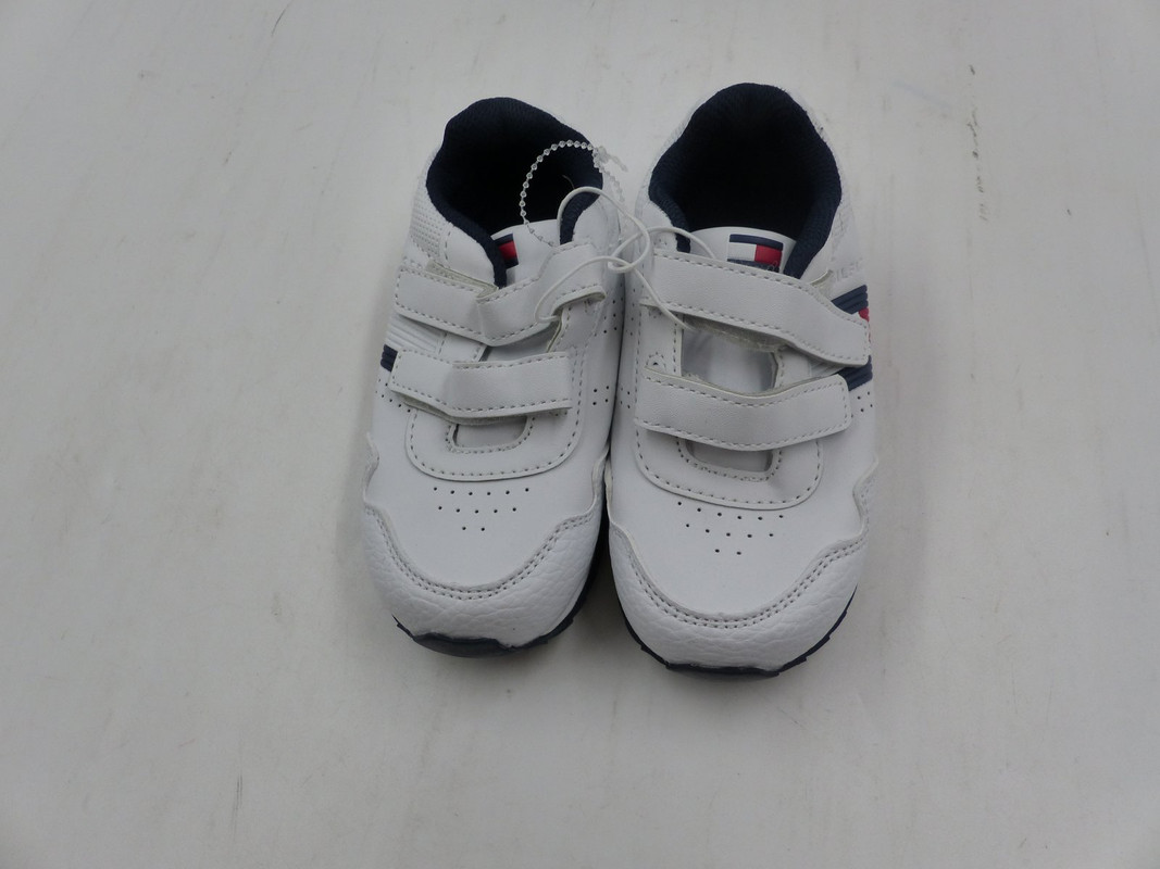 TOMMY HILFIGER LITTLE KIDS WHITE SNEAKERS WITH RED AND NAVY STRIPE SIZE 8