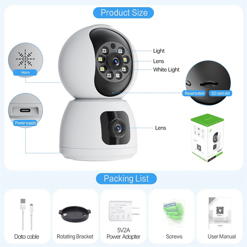 Cámara Vigilancia WiFi Interior 4K HD, Cámara Vigilancia Domicilio WiFi con WiFi 360° Cámara de Seguridad para bebé, Perro, Visión Nocturna, Seguimiento Automatico, Detección AI，Audio Bidireccional - details 5