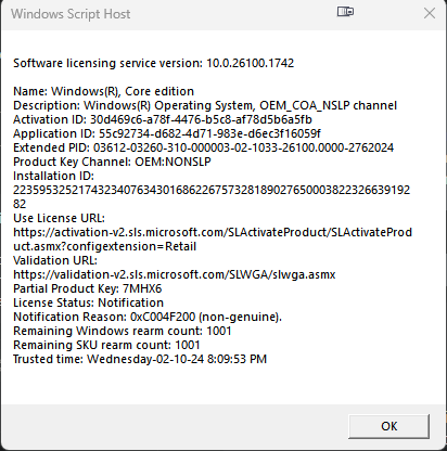 Windows 11 24H2: Activation lost
